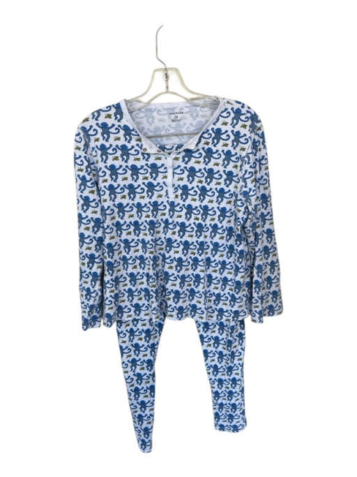 Roller Rabbit Size M Blue & White Pima Cotton Monkey Print Henley Pants Pajamas Blue & White / M