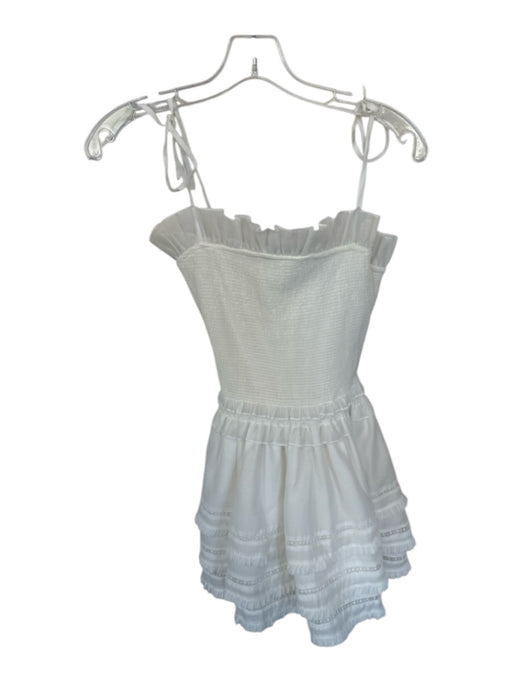 V. Chapman Size 4 White Polyester Smocked Spaghetti Strap Trim Detail Mini Dress White / 4