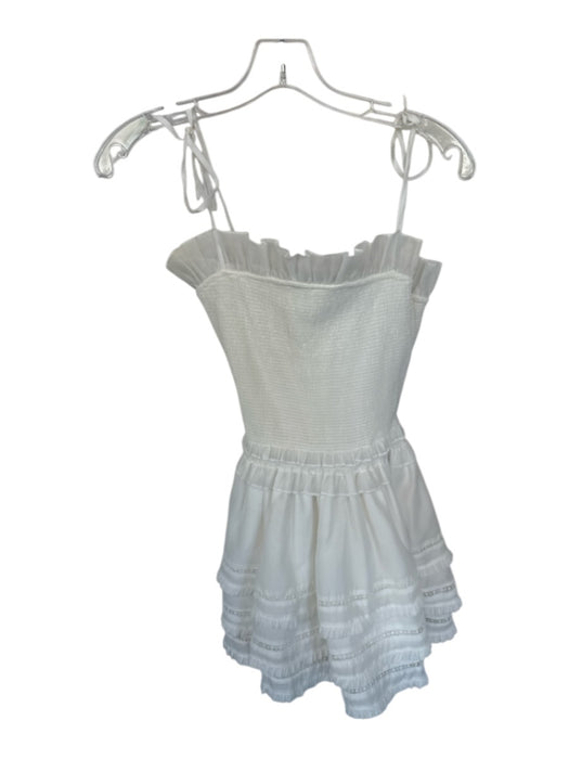 V. Chapman Size 4 White Polyester Smocked Spaghetti Strap Trim Detail Mini Dress White / 4