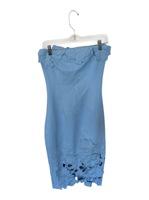 Miss Rosier Size M Baby Blue Terylene Embroidered Flowers Back Zip Midi Gown Baby Blue / M
