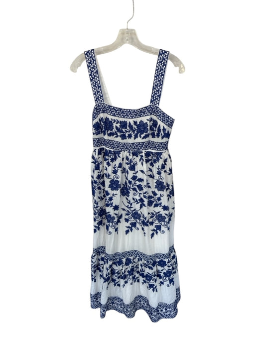 Antonio Melani Size 4 White & Royal Blue Print Rayon & Polyester Botanical Dress White & Royal Blue Print / 4