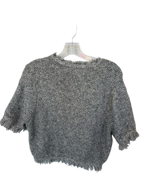 J. Crew Size L Grey Cotton Blend Knit Short Sleeve Gold button Sweater Grey / L