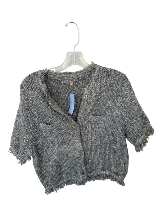 J. Crew Size L Grey Cotton Blend Knit Short Sleeve Gold button Sweater Grey / L