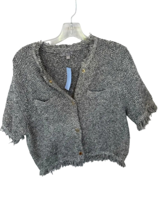 J. Crew Size L Grey Cotton Blend Knit Short Sleeve Gold button Sweater Grey / L