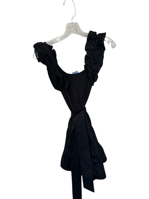Karina Grimaldi Size S Black Cotton Tiered Skirt Ruffle Sleeve Detail Mini Dress Black / S