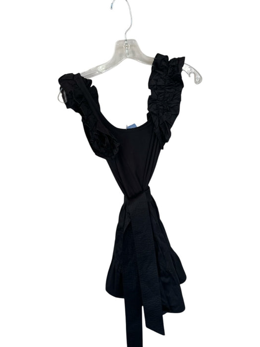 Karina Grimaldi Size S Black Cotton Tiered Skirt Ruffle Sleeve Detail Mini Dress Black / S
