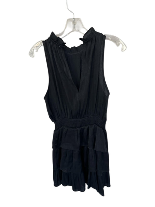 Pinch Size S Black Polyester Ruffle Collar High Neck Tiered Skirt Mini Dress Black / S