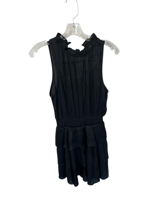 Pinch Size S Black Polyester Ruffle Collar High Neck Tiered Skirt Mini Dress Black / S