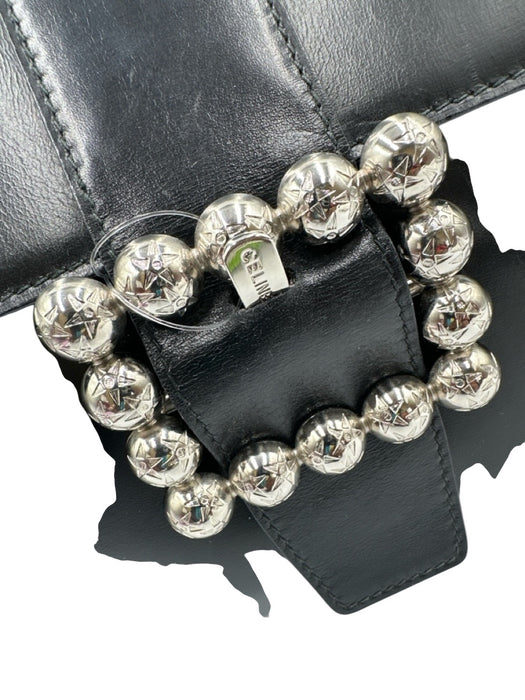 Celine Black Leather Silvertone hardware Clutch Black