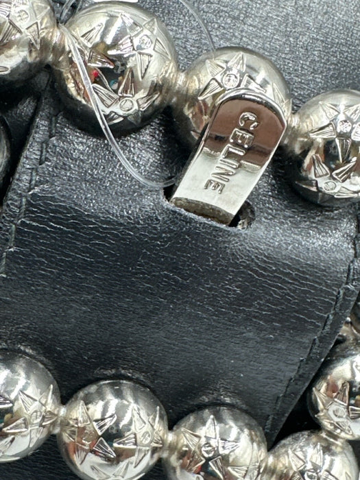 Celine Black Leather Silvertone hardware Clutch Black