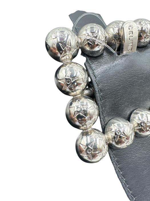 Celine Black Leather Silvertone hardware Clutch Black
