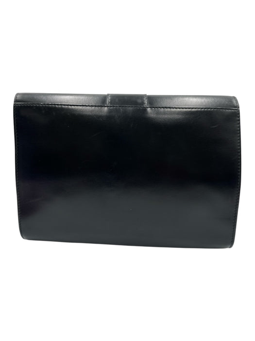 Celine Black Leather Silvertone hardware Clutch Black