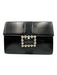 Celine Black Leather Silvertone hardware Clutch Black