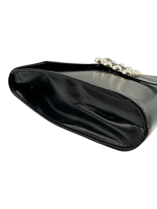 Celine Black Leather Silvertone hardware Clutch Black