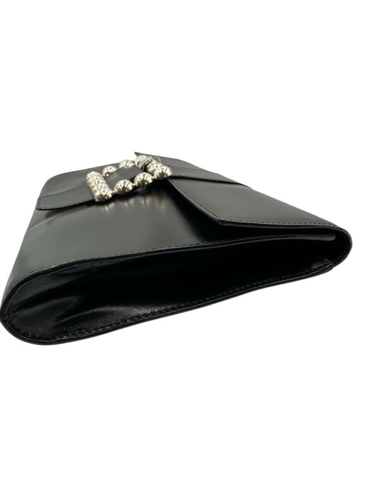 Celine Black Leather Silvertone hardware Clutch Black