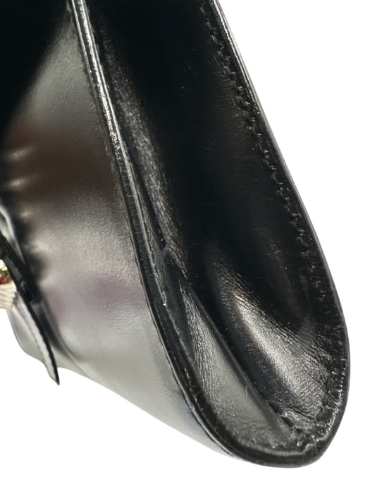 Celine Black Leather Silvertone hardware Clutch Black