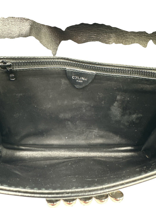 Celine Black Leather Silvertone hardware Clutch Black