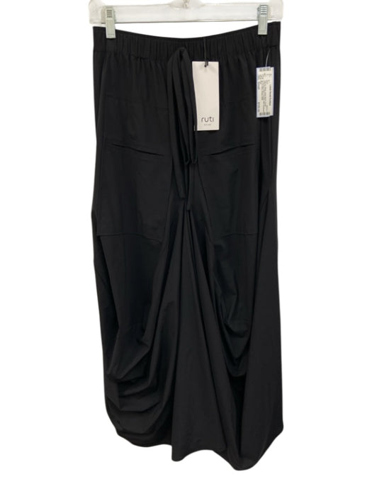 Ruti Size Small Black Nylon Blend Elastic Drawstring Waist Pockets Midi Skirt Black / Small