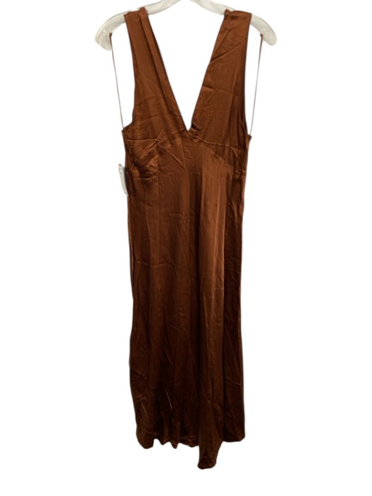 Rails Size Medium Rust Brown Rayon Blend Sleeveless Satin V Neck Midi Dress Rust Brown / Medium