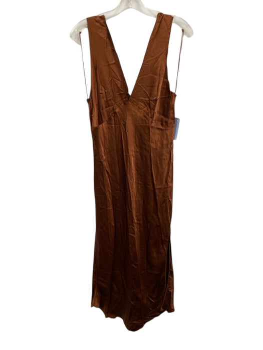 Rails Size Medium Rust Brown Rayon Blend Sleeveless Satin V Neck Midi Dress Rust Brown / Medium