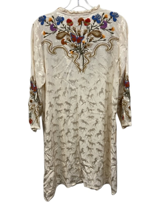 Johnny Was Size Small Cream & Multi Viscose Blend Long Sleeve Horses Dress Cream & Multi / Small
