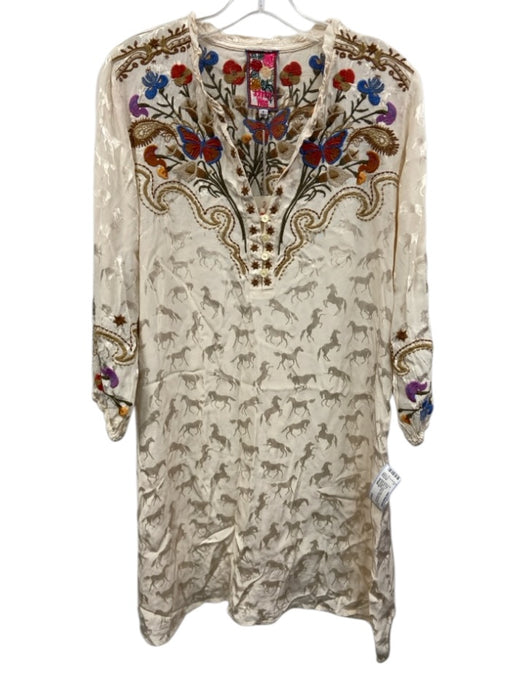 Johnny Was Size Small Cream & Multi Viscose Blend Long Sleeve Horses Dress Cream & Multi / Small