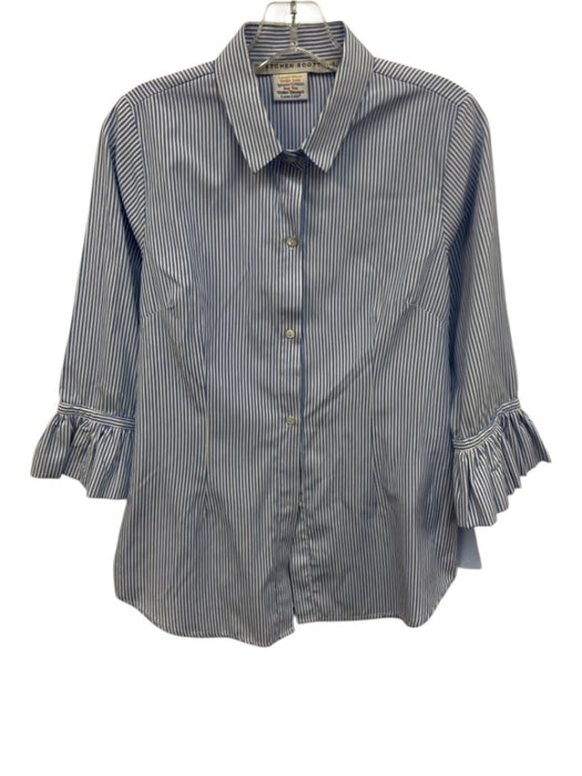 Gretchen Scott Size M Blue & White Polyester & Cotton Long Sleeve Stripe Top Blue & White / M