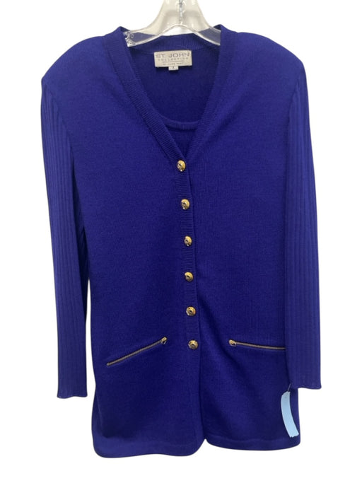 St. John Collection Size 6 Blue Zip Detail Button Front Cardigan Sweater Set Blue / 6