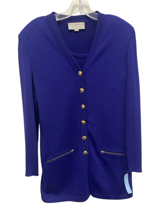 St. John Collection Size 6 Blue Zip Detail Button Front Cardigan Sweater Set Blue / 6