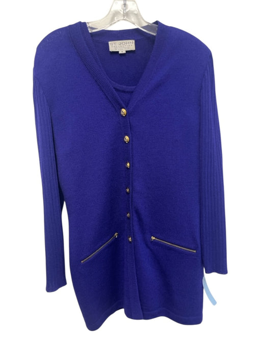 St. John Collection Size 6 Blue Zip Detail Button Front Cardigan Sweater Set Blue / 6