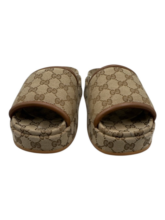 Gucci Shoe Size 39 Brown & Beige Canvas & Leather Guccissima Open Toe Sandals Brown & Beige / 39