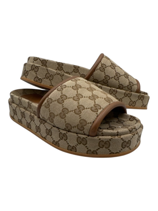 Gucci Shoe Size 39 Brown & Beige Canvas & Leather Guccissima Open Toe Sandals Brown & Beige / 39