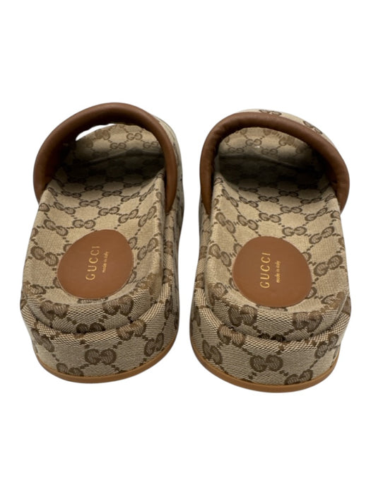 Gucci Shoe Size 39 Brown & Beige Canvas & Leather Guccissima Open Toe Sandals Brown & Beige / 39