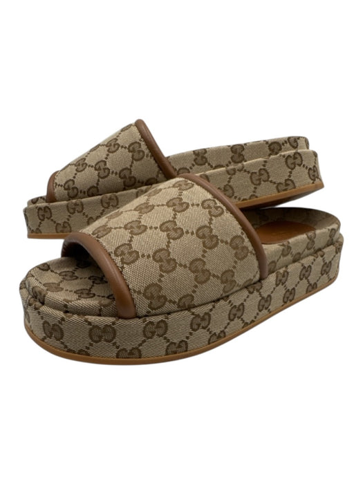 Gucci Shoe Size 39 Brown & Beige Canvas & Leather Guccissima Open Toe Sandals Brown & Beige / 39