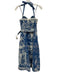 Elliatt Size S Blue Cotton Belted Waist Embellished Zip Back Tie Neck Dress Blue / S
