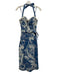 Elliatt Size S Blue Cotton Belted Waist Embellished Zip Back Tie Neck Dress Blue / S