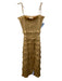 V. Chapman Size 6 Tan Poly Blend Tie Belt Tie Shoulder Maxi Ruffles Dress Tan / 6