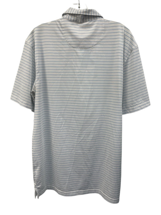 Masters Tech Size M White & Blue Polyester Striped Polo Men's Short Sleeve White & Blue / M