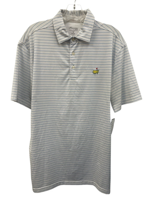 Masters Tech Size M White & Blue Polyester Striped Polo Men's Short Sleeve White & Blue / M