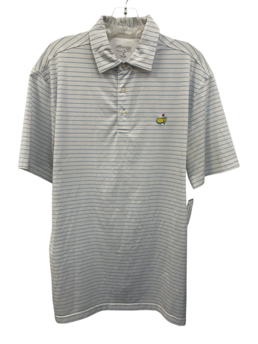Masters Tech Size M White & Blue Polyester Striped Polo Men's Short Sleeve White & Blue / M
