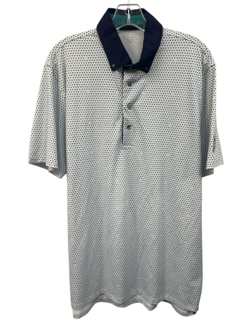 Greyson Size M White & Blue Polyester All Over Print Polo Men's Short Sleeve White & Blue / M