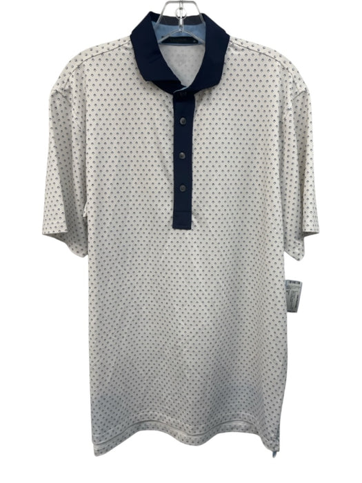 Greyson Size M White & Blue Polyester All Over Print Polo Men's Short Sleeve White & Blue / M