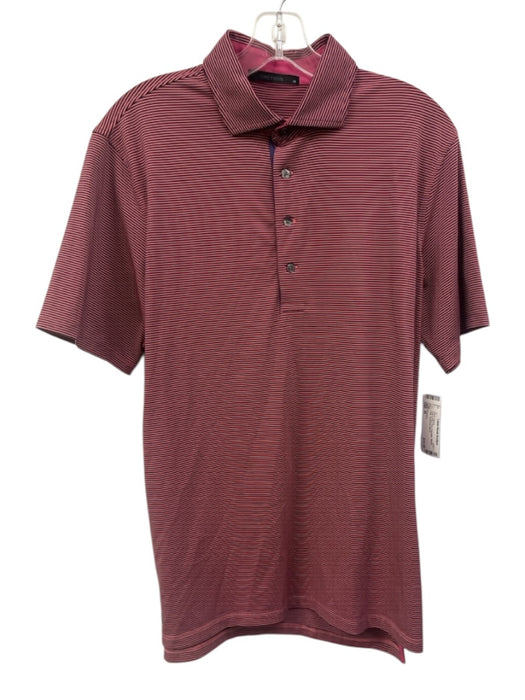 Greyson Size M Pink & Navy Print Polyester Striped Polo Men's Short Sleeve Pink & Navy Print / M