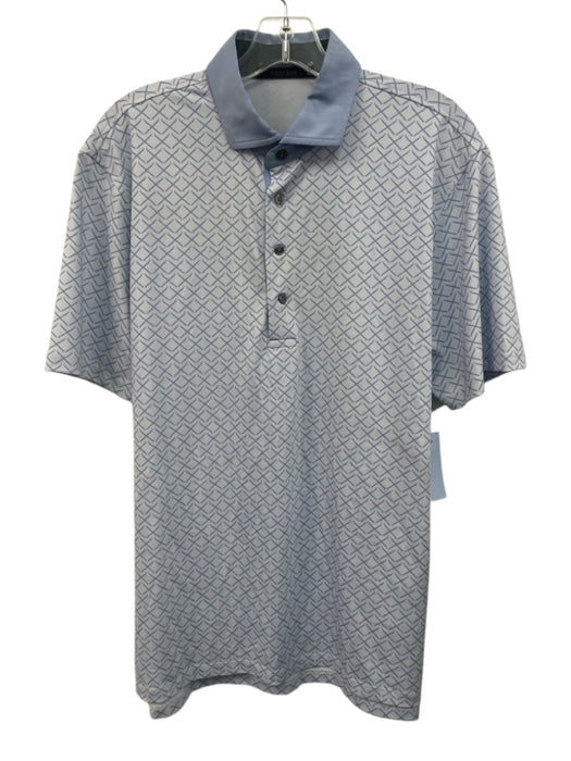 Greyson Size M Light Blue & Blue Print Polyester All Over Print Short Sleeve Light Blue & Blue Print / M