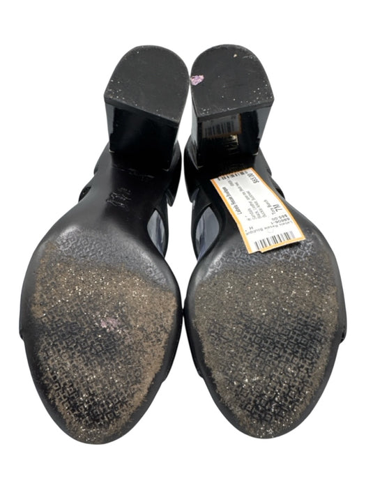 Tory Burch Shoe Size 7M Black Leather open toe Block Heel Buckle Ankle Sandals Black / 7M