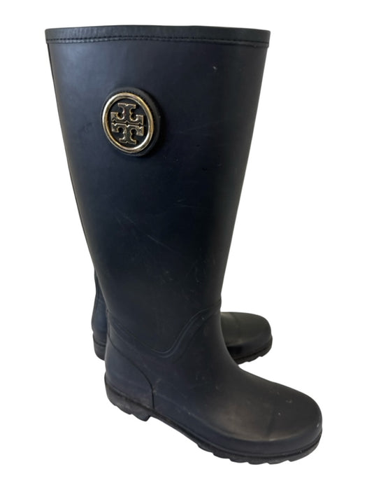 Tory Burch Shoe Size 7M Black Rubber Rain Boots Logo Textile Lining Boots Black / 7M