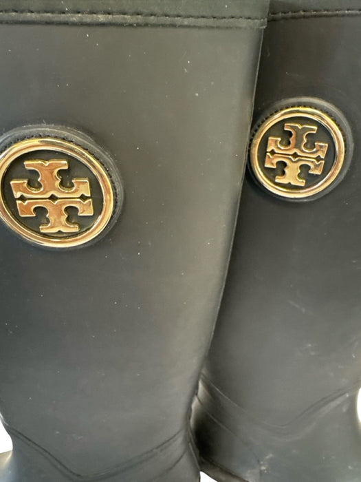 Tory Burch Shoe Size 7M Black Rubber Rain Boots Logo Textile Lining Boots Black / 7M