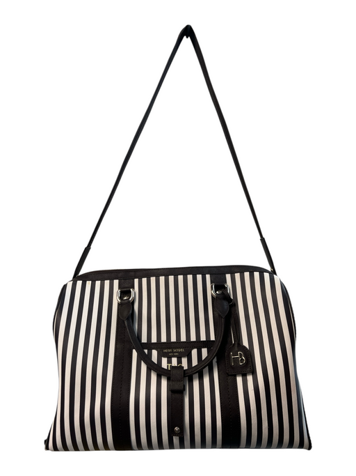 Henri Bendel Black & White No Fabric Tag Coated Leather Stripe Zip Close Bag Black & White / L