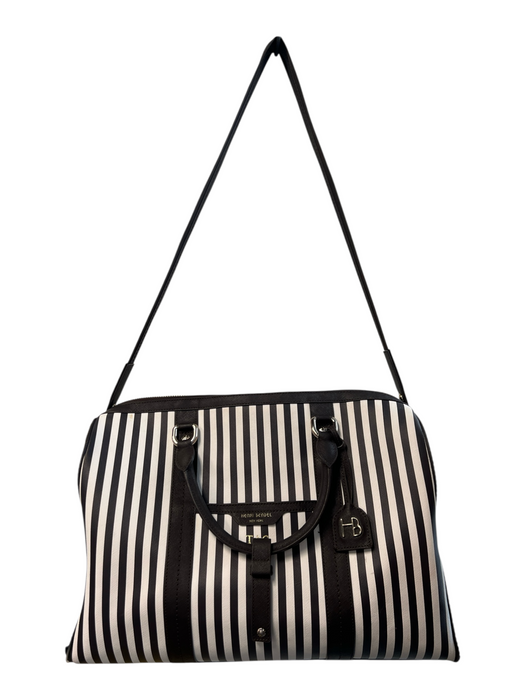 Henri Bendel Black & White No Fabric Tag Coated Leather Stripe Zip Close Bag Black & White / L