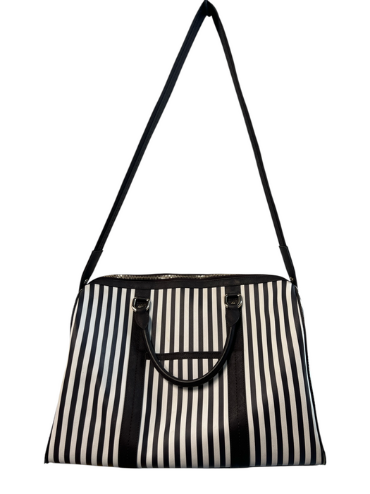 Henri Bendel Black & White No Fabric Tag Coated Leather Stripe Zip Close Bag Black & White / L